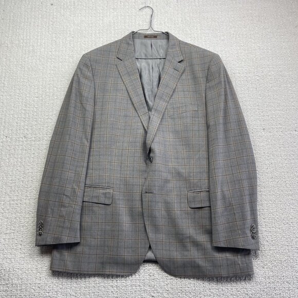 Peter Millar Blazer Men's 46T Sports Coat Jacket 100% Wool Plaid Grey / Orange - Picture 1 of 16